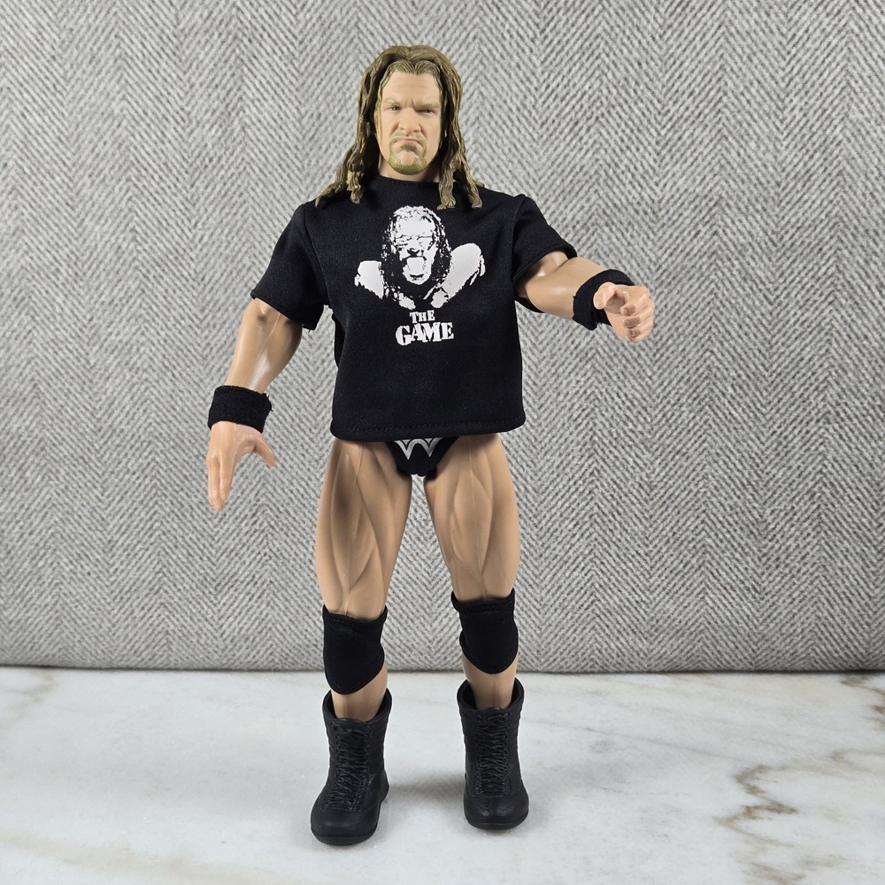 WWE‎ Triple H "The Game" Long Hair & Iconic Face Logo Shirt Jakks Aggression